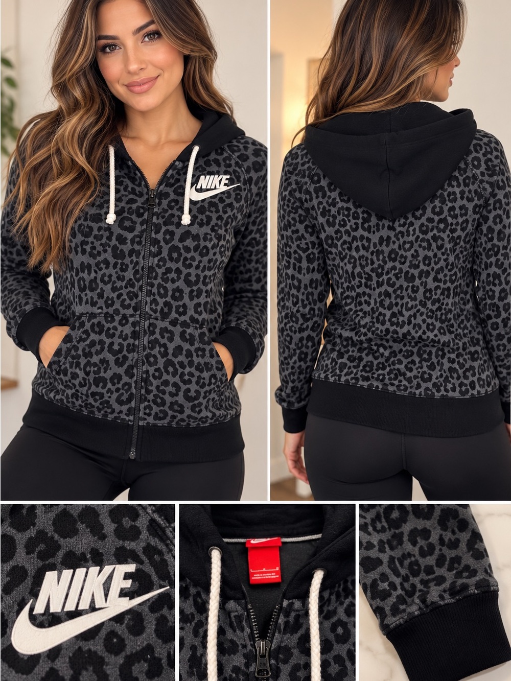 Nike Black & Gray Leopard Zip Hoodie